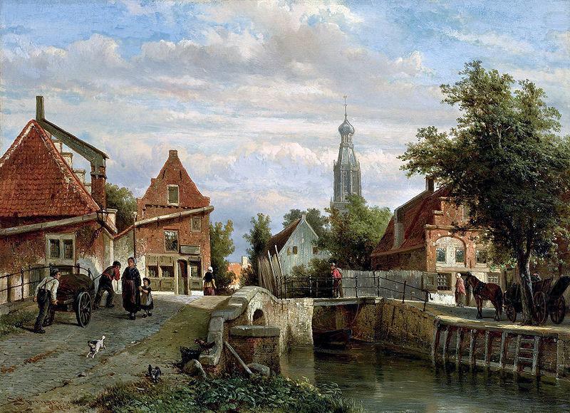 A view of the Staal Everspijp and the Grote Kerk in summer, Enkhuizen, unknow artist